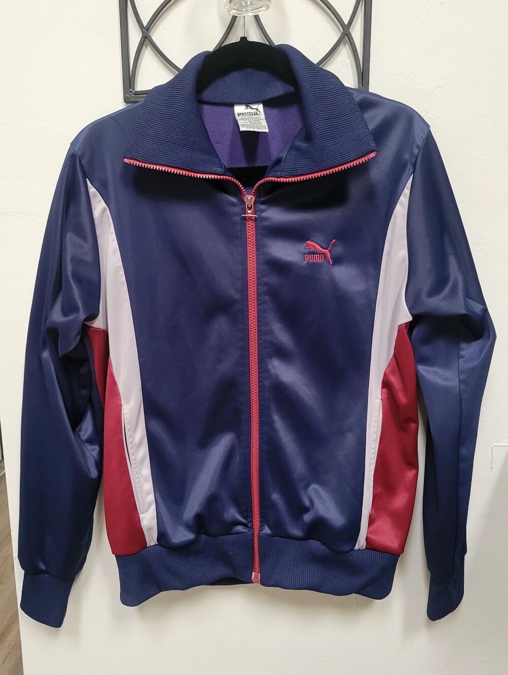 Vintage Puma Retro Mens Sz Med Track Jacket Blue Red Trim Full Zip 80s 90s Lined
